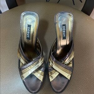 Debut Gold and Black Mules